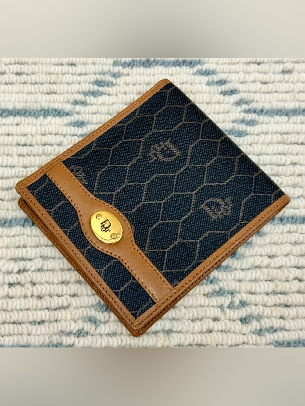 DIOR Vintage Unisex Icon Brown Honeycomb Monogram Canvas Leather Bifold Wallet - Picture 5 of 16